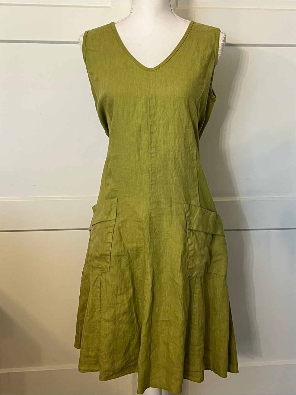 Luna Luz Ibiza Linen Midi Tank Dress Chartreuse size Medium - 302